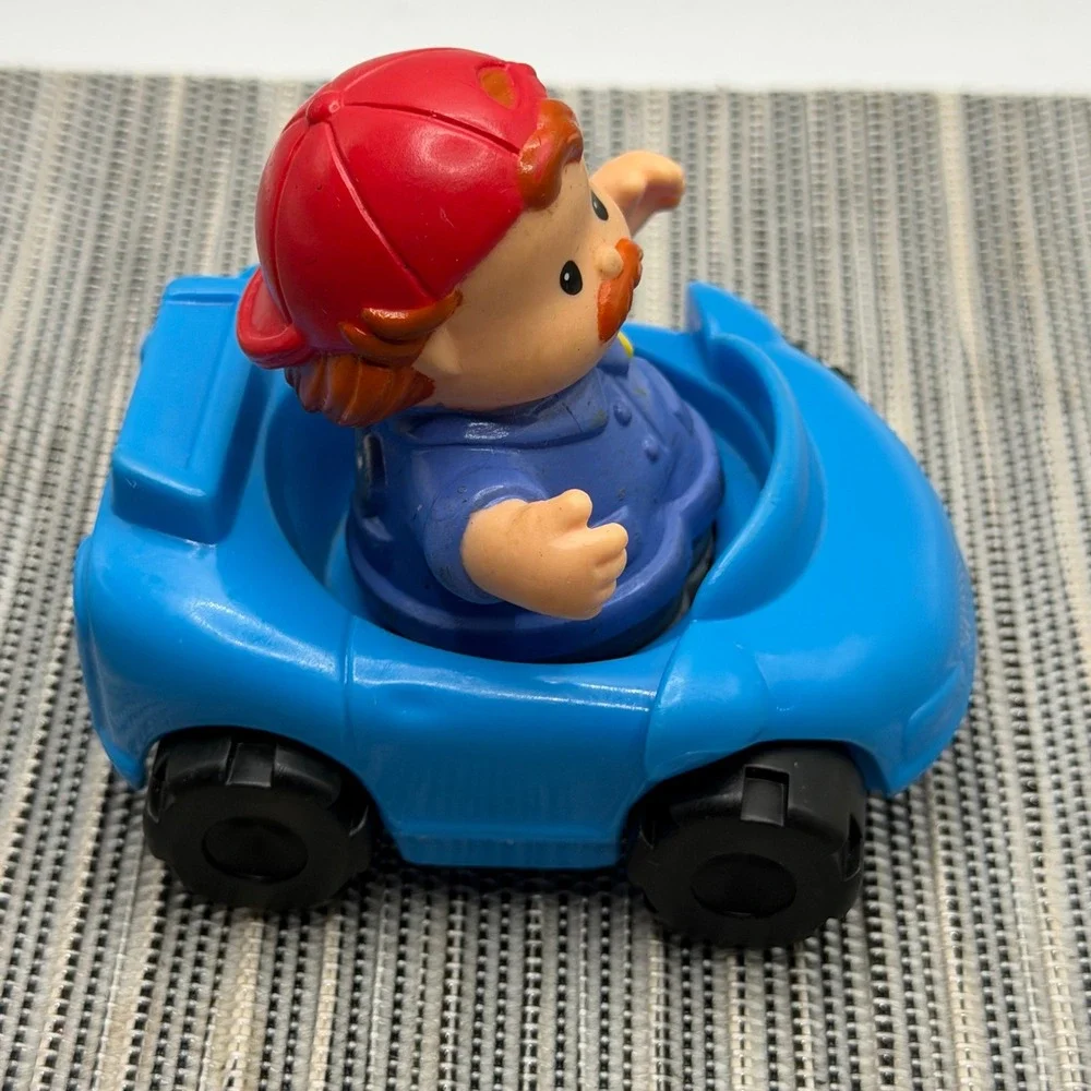 Fisher Price Little People Eddie Blue Race Car Vintage 1995 1997 Figure Toy